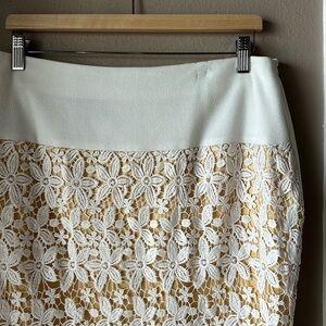 Vintage BEN MARC Cream Overlay Fitted Midi Skirt